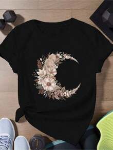 1 Piece Short-Sleeved T-Shirt With Round Neck And "Save The Drama For Your Mama" Print, 180g, 100% Cotton - 黑色 2 - 查看 12