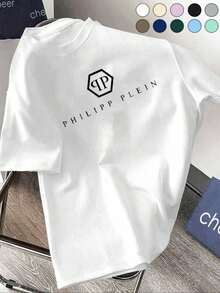 Men's Letter Print Crew Neck-Shirt, Regular Fit Casual Short-Sleeve Crew Neck-Shirt Summer, Fashionable Men's Top Daily Wear, SockHot Item - 白色 - 查看 2