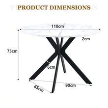 Modern Round Dining Table With White Marble Look Made Of MDF – Black X-Frame, Dining Table For Kitchen & Living Room, 110 Cm Diameter - Black and White - View 6