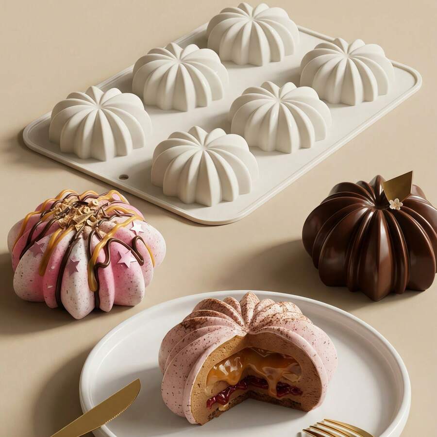 1-Piece 6-Compartment Succulent-Shaped Mousse Cake Baking Mold, DIY Dessert Pudding Mold, Chocolate Cake Making Mold, Heat-Resistant And Reusable - View 1