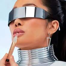 1 Party Glasses - Future Tech Themed Fashion Glasses For Women, Shiny Reflective PC Material, Photo Prop, Suitable For Parties And Sci-Fi Events, Futuristic Glasses With Polymer Lenses - Silver - View 10
