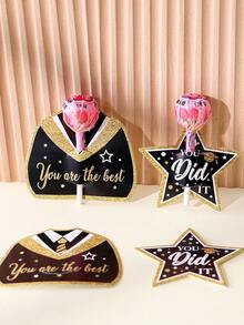 Graduation Lollipop Decoration Cards, Multiple Styles Of Graduation Cap Design, Available In Red/Black/Purple. Graduation Party Candy Insert Cards, Graduation Candy Packaging Accessories, Suitable For Graduation Celebration Events, Easily Set The Holiday Atmosphere, Add A Sense Of Ceremony To Candies, Popular Items For Graduation Party Decorations. - Multicolor - View 2