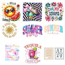 9PC DIY iron on transfers for tshirts,  Hello Summer Sun With Sunglasses And Watermelon   Oh My Stars Floral Design   Summer Vibes Colorful Text   Tequila Social Club Cocktail Theme   Good Vibe State Of Mind Sun Symbol   Family Cruise Memories For A Lifetime   Checkered Background With Turtle And Balloons   Fish And Wave Pattern   Coiled Spring Design , Easy Heat Transfer for Clothing, T-Shirts, Jeans, Backpacks, Hats & Pillows,  Washable Stickers Perfect for Casual Style, Ideal Gift for - Zufälliger Stil - Übersicht 8