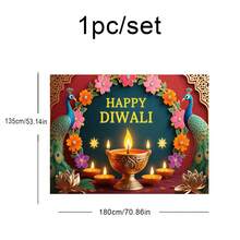 HAPPY DIWALI Party Decoration Background Wall Banner Festival Gathering Backdrop Poster Hanging Cloth 1 Set 1 Piece - Multicolor - View 8