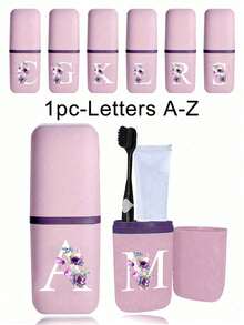 Caja de almacenamiento y acicalamiento con diseño de flor y letra, organizador portátil de cepillo de dientes y pasta de dientes, esencial para viajes, campamentos y vacaciones, contenedor de cosméticos para el baño, accesorios de organización, estuche de maquillaje compacto, soporte de artículos de tocador, caja de transporte ligera y conveniente, solución de almacenamiento de necesidades diarias perfecta para aventuras al aire libre, escapadas de fin de semana y viajes a la playa - Multicolor - Ver 1