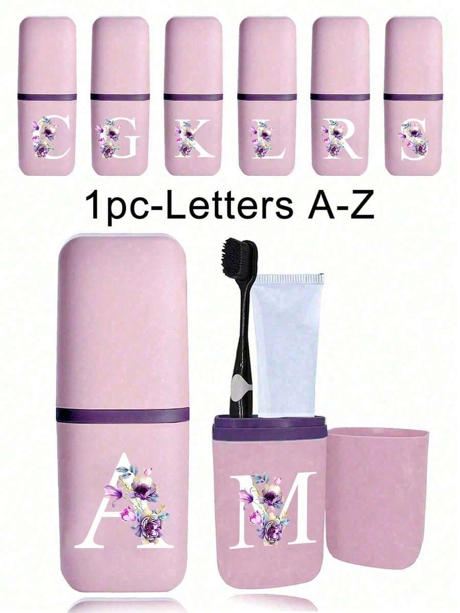 Caja de almacenamiento y acicalamiento con diseño de flor y letra, organizador portátil de cepillo de dientes y pasta de dientes, esencial para viajes, campamentos y vacaciones, contenedor de cosméticos para el baño, accesorios de organización, estuche de maquillaje compacto, soporte de artículos de tocador, caja de transporte ligera y conveniente, solución de almacenamiento de necesidades diarias perfecta para aventuras al aire libre, escapadas de fin de semana y viajes a la playa - Multicolor - Ver 1