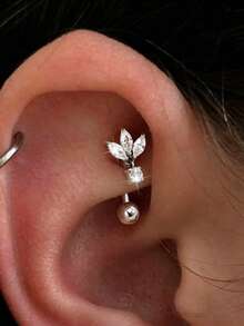 Khuyên tai Rook, khuyên xỏ lông mày bằng thép không gỉ 316L mạ vàng 16G, khuyên môi ren 8mm - Mặt dây chuyền hình hoa - Xem 2