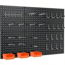 Peg Board, 70PCS Heavy Duty Metal Pegboard With Hooks, 6 Pack Black Peg Board Panels, 50lbs Load Capacity Each, Pegboard Wall Organizer For Garage, Workshop, Craft Rooms Total 24" X 36" - Black - View 1