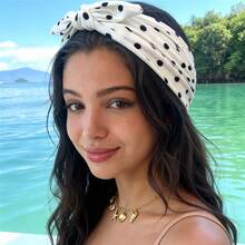 1pc New Solid Color Bow Polka Dot Wide Headband, Suitable For Daily, Festival, Workout, Non-Slip, Breathable, Elastic Sports Headband, Daily & Festival Gift,Travel,Party - Multicolor - View 4