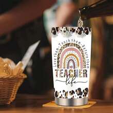 1個 20盎司不鏽鋼教師保溫杯，Best Teacher Ever 蘋果印花絕緣杯，筆記本線條學校用品塗鴉設計旅行杯，適合教師與教育工作者，可保冷飲，生日、聖誕、節日教師感謝禮物 - 彩色 - 查看 4