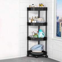 1pc 4-Tier Floor Standing Corner Storage Rack, Multi-Purpose Tripod Shelving Unit, Sturdy Moisture-Resistant Plastic Organizer Shelf, Space-Saving Easy-Assemble Corner Storage Holder, For Spices, Canned Goods, Kitchen Supplies, Books, Decor Items, Potted Plants, Laundry Supplies, Toiletries, Suitable For Kitchen, Living Room, Bathroom, Laundry Room, Balcony, Bedroom, Study, Office, Dorm Room, Apartment, Perfect Housewarming Gift For Renters, First-Time Home Buyers, Home Decor & Organizing Enthusiasts - màu đen - Xem 6