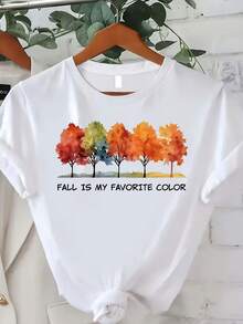 Women's Maple Leaf Print T-Shirt - Breathable, Crew Neck, Short Sleeve, Casual Summer Fashion, Comfortable, Fitness, Daily Outdoor Gift Idea 180GUnique For Men, Humorous T-Shirts For Birthday, Holiday Or Casual Wear - 白色 - 查看 1