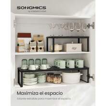SONGMICS Juego de 2 Especieros Extensibles Organizador de Cocina Estante de Cocina Organizador de Armario Metal MKCS402B01 - negro mate - Ver 3