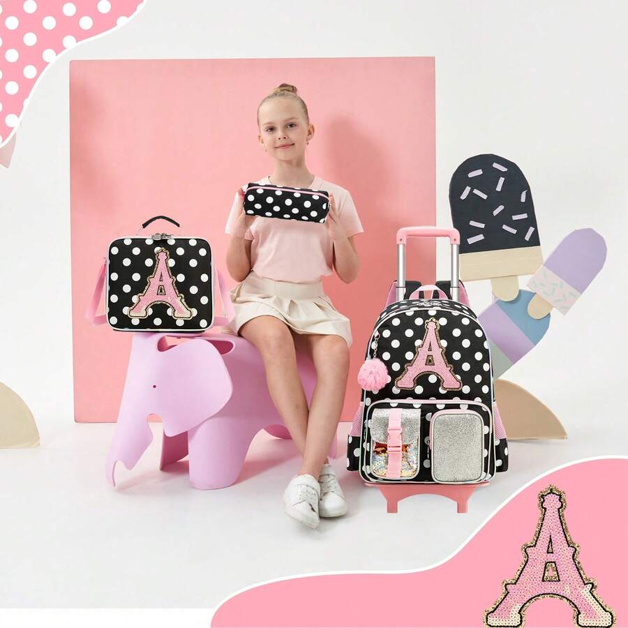Mochila con ruedas para niñas, asa desmontable, diseño 2 en 1, adecuada para niñas de 8 a 12 años, mochila escolar linda con ruedas, esencial para volver a la escuela - Kit de mochila con ruedas desmontable - Ver 1