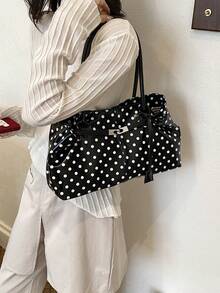 1pc Solid Color PU Fabric Polka Dot Pattern Metal Buckle Decor Large Capacity Women's Tote Bag Suitable For Commuting And Shopping - A - View 5