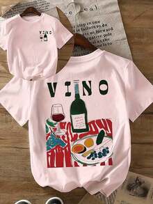 Camiseta de manga corta con cuello redondo y estampado de frutas y vino, camisetas gráficas unisex, camiseta casual unisex, 100% algodón. - Blanco - Ver 7