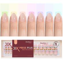 224PCS 7 Colors Beetles Spring Press On Nails, Short Square Classic French Tip Fake Nails, Pastel Romance Macaron Soft Gel False Nail Tips, DIY Nail Art Manicure Gifts For Women - 224 Pcs 7 Colors Short Square - 查看 1
