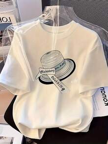 Mujeres primavera y verano puro cuello redondo suelto y versátil moda impreso patrón camiseta de manga corta - Blanco - Ver 2