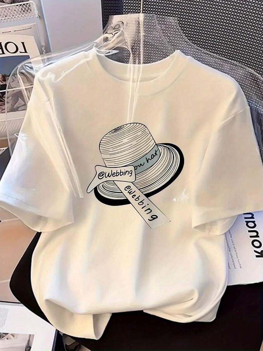 Mujeres primavera y verano puro cuello redondo suelto y versátil moda impreso patrón camiseta de manga corta