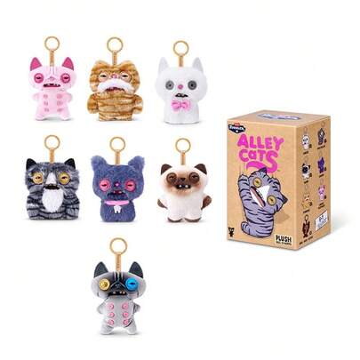 Spin Master Spin Master Đồ chơi treo trang trí hình quái vật răng nanh dễ thương Fuggler chính hãng, Mèo Đêm Hẻm Tối, Hộp bí ẩn, Móc khóa hình thú nhồi bông ngộ nghĩnh, Quà tặng búp bê cho phụ nữ, bé gái, sinh nhật trẻ em