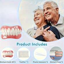 Bộ răng giả toàn hàm phù hợp cho người cao tuổi, dễ lắp đặt, phù hợp với nhiều loại răng, kèm theo dụng cụ tháo lắp, thích hợp để đeo hàng ngày và thay thế. Thiết kế mềm mại, chất liệu nha khoa bền chắc, tạo cảm giác thoải mái, rất phù hợp cho người cao tuổi sử dụng. - trắng - Xem 1