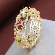 1 chiếc nhẫn nữ thiết kế lưới rỗng, đính đá Cubic Zirconia, quà tặng thường ngày. - Nhiều màu - Xem 17