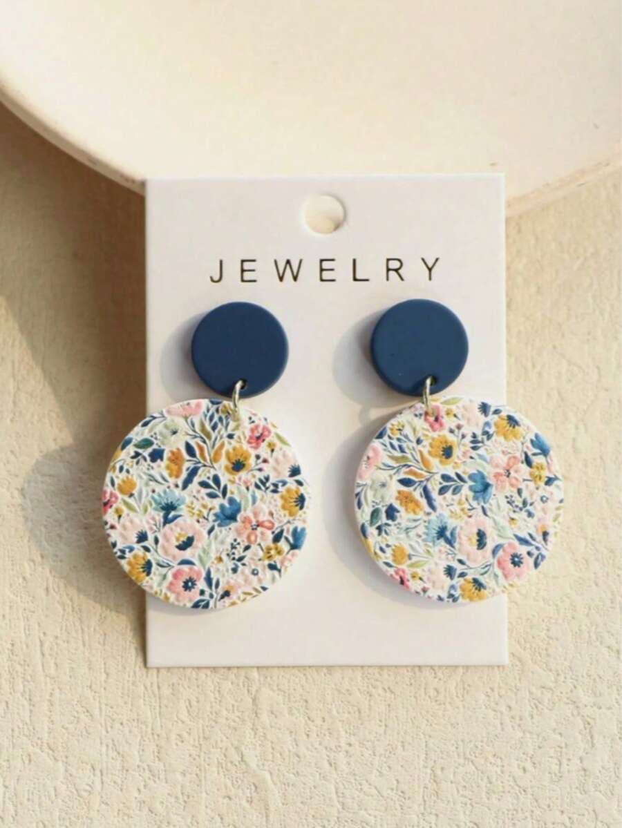 1 Pair Double-Layer Preserved Flower Petal Earrings, Retro Elegant Versatile Earrings Suitable For Daily Wear - Multicolor - View 1