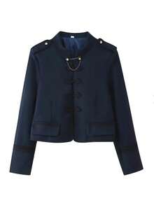 Women's Fashionable Retro Coat With Traditional Chinese Button Closure - màu xanh hải quân - Xem 3