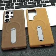 VIETAO Ốp điện thoại sạc không dây từ tính, chất liệu da sần, giá đỡ ẩn xoay 360 độ, tương thích với Samsung Galaxy S25 Ultra và S24 Ultra. - Nâu nhạt - Xem 5