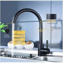 201 Stainless Steel Kitchen Sink Faucet, Cold And Hot Dual Control, Black/Silver Brushed Finish, Ceramic Cartridge, 360 Degree Swivel, Multi-Function Kitchen Faucet - Black - View 10