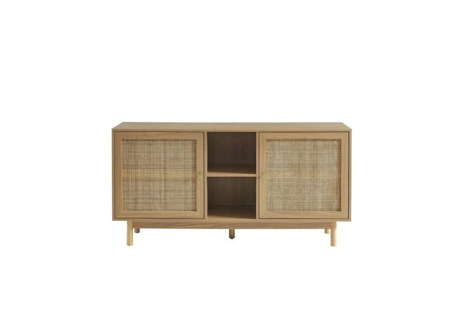 DOMAIA Buffet NALORA effet chêne et cannage rotin 150cm - Marron - Voir 1