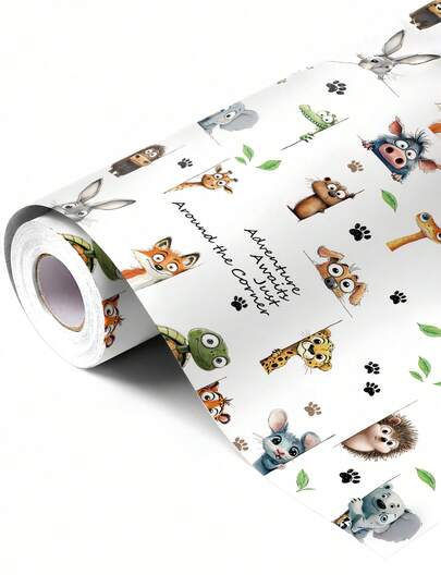 1 Roll Of "Animal Family" Pattern Gift Wrapping Paper Made From Durable Coated Paper; Dimensions: 43 Cm * 300 Cm (17 Inches * 9.84 Feet). Ideal For Wrapping Gifts For Children's Birthday Parties, Pet-Themed Holiday Presents, And Gifts For Various Festive Occasions. Gift Wrapping Paper / Decorative Wrapping Paper.