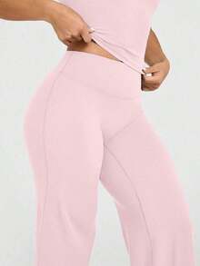 Estos pantalones anchos de yoga de unicolor son cómodos y estilizadores, adecuados para correr, hacer ejercicio y diversas actividades de yoga.Primavera - Rosa - Ver 4