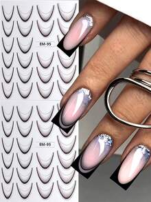 3D Minimalist Ombre French Manicure Nail Stickers, Black-White-Brown Gradient Curved French Design Self-Adhesive Nail Stickers, Adorable Y2K Style Nail Decor, Perfect For Elegant Nail Look, DIY Nail Salon Accessories And Supplies (3/2 Sheets) - Multicolor - View 1