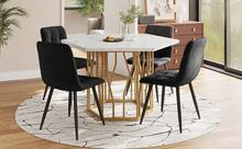 Dining Room Table And Chairs Set (5 Pieces), Modern Hexagonal Marble Table + 4 Black Velvet Chairs To Create A Warm And Contemporary Atmosphere, Gold Table Legs - White + Gold + Black - View 3