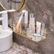 Kệ đựng đồ dùng nhà tắm treo tường cao cấp, không cần khoan, kệ trang điểm để đựng đồ dùng vệ sinh cá nhân trong phòng tắm. - Vàng - Xem 7