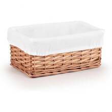 Medium Brown Wicker Storage Basket Off White Cloth Lining Xmas Gift Hamper - Small - View 6