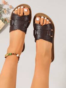 Ximi Ruo Sandal đế bằng nữ kiểu dáng La Mã đan lát, thích hợp cho mùa xuân, hè, đi biển, du lịch, phối cùng váy vóc và trang phục ngoài trời. - Cà phê nâu - Xem 4