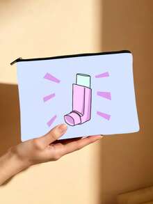 Cute Animal Asthma Inhaler Pouch, "All My Asthma Stuff" Print Storage Bag - Multicolor - View 3