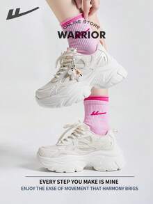 女款 Warrior 舒适街头风厚底鞋，春夏舒适跑步鞋，简约休闲又不失时尚感，四季皆宜，耐磨耐穿，适合全天穿着的训练鞋 - 米/粉紅 - 查看 9