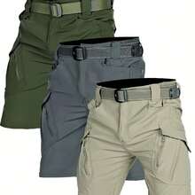 X9 3pcs Set Quick-Dry Tactical Shorts For Men, Knee-Length Pants, Quick-Drying, Breathable, Stretch Cargo Pants, Belt Not Included - Green Gray Khaki - View 2
