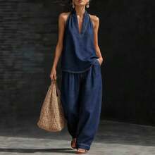 Spring And Summer 2026 New Women's Clothing European And American Style Suit Lapel Retro Buckle Denim Top With Wide-Leg Jeans - 淺色牛仔布 - 查看 5