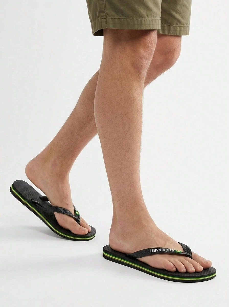 Brazil Logo Men Flip Flops Green Olive 4110850-5983 - Black/Black - View 1