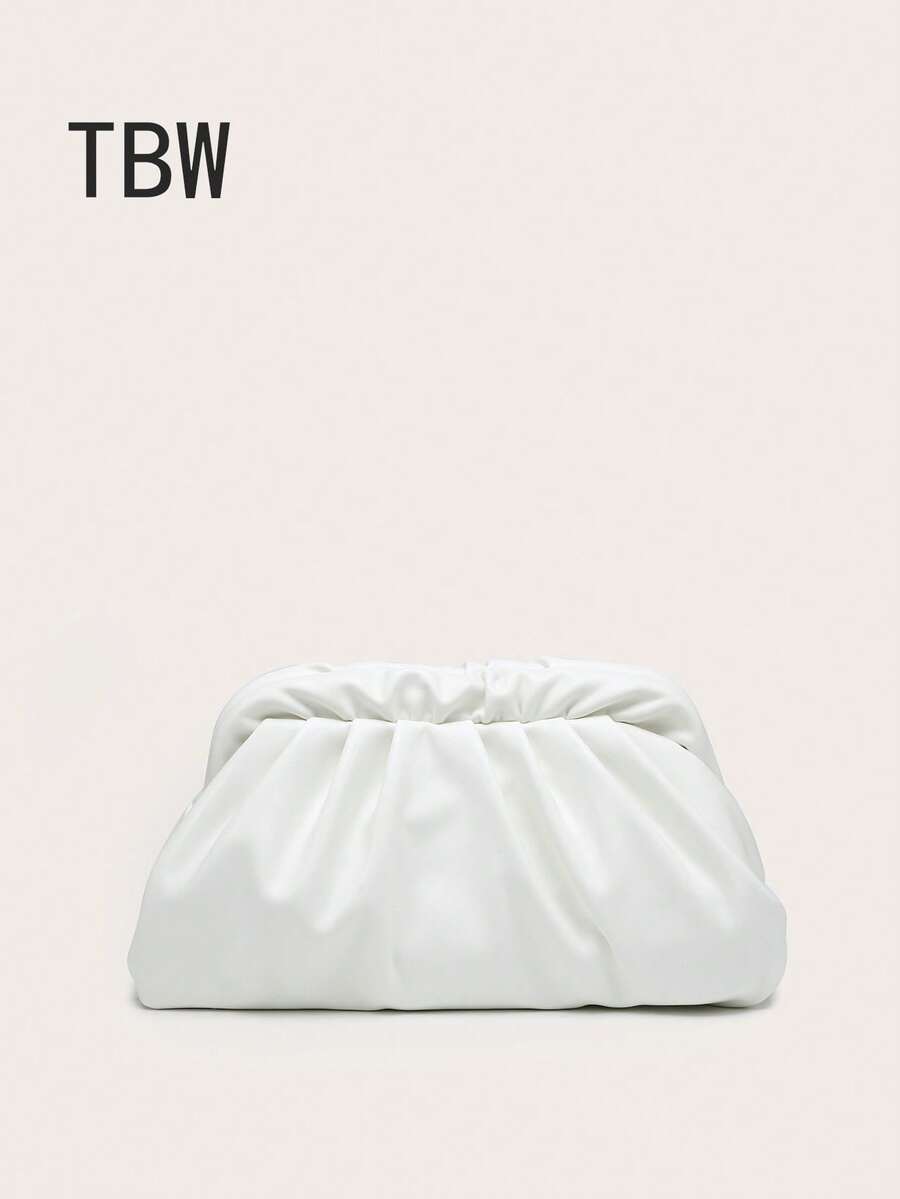Women's Pleated Cloud Solid Color PU Leather Clutch Bag, Retro Style, Large Capacity, Fashionable, Suitable For Outings And Parties - White - View 1
