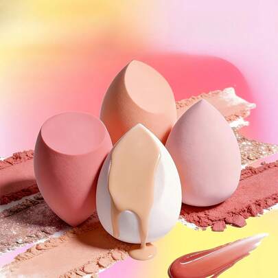 4pcs/Set Multi-Color Makeup Sponges, Professional Cosmetic Tools (Suitable For All Skin Types), Soft Velvet Makeup Sponge Set, Suitable For Foundation And Powder, Ideal Makeup Tool For Women, Versatile For Wet And Dry Use, Suitable For Liquid, Cream And Foundation - Droplet Design, Women's Cosmetic Accessories, Professional Makeup Tools, Ideal Gift For Friends, Summer, Travel Essentials For Women, Travel Essential, Makeup For Women, Makeup Brushes, Glamorous Makeup