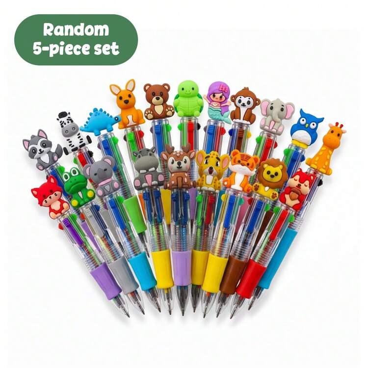 20pcs/Set Cartoon Animal 4-In-1 Mini Multicolor Ballpoint Pens, Creative Pressing 4-Color Pen, Student Stationery, Holiday Party Favors, Student Prize Giveaways - View 1