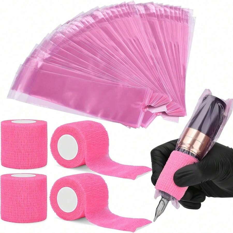 Bộ 200 miếng bọc tay cầm máy xăm và 4 miếng quấn tay cầm máy xăm, dụng cụ xăm hình. - Nhiều màu - Xem 1