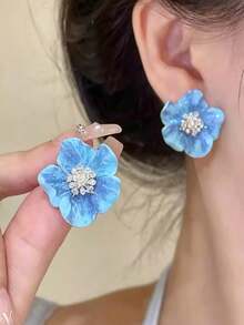 Pendientes con flor texturizada y degradado de color, accesorios de oído lujosos y exquisitos - Pendientes de flores - Ver 7