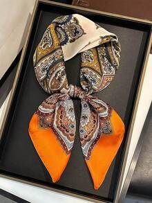 1 Piece 70cm Vintage Paisley Print Satin Square Scarf, Women's Bohemian Style Neck & Head Bandana, Multi-Use Fashion Accessory,Accessories,Holiday - Multicolor - View 11