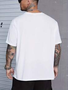 Camiseta de moda estampada para hombre - Camiseta clásica casual de verano de cuello redondo y manga corta, poliéster, cómoda y transpirable, diseño de patrón de letras de moda, ropa de hombre versátil y de , regalo sorpresa para vacaciones - Negro - Ver 8